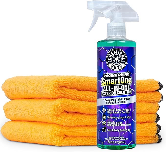 Chemical Guys Raging Rhino Waterless Car Wash, Quick Detailer Spray and Wipe Exterior Cleaner With 3 Premium Microfiber Towels, 20 Fl Oz