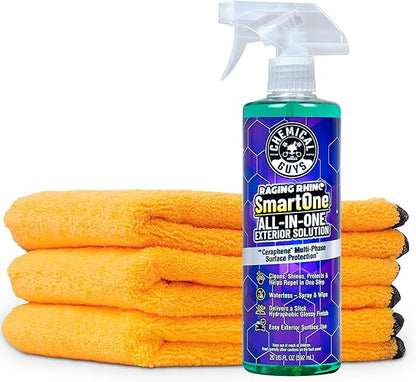 Chemical Guys Raging Rhino Waterless Car Wash, Quick Detailer Spray and Wipe Exterior Cleaner With 3 Premium Microfiber Towels, 20 Fl Oz