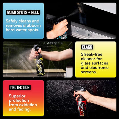 Boat Juice Luxury Boat Cleaning Kit | Interior Vinyl Seat Cleaner, Exterior Cleaner & Protectant, Hard Water Spot Remover, Ceramic Coating, Glass Cleaner, 2 Microfiber Towels | Marine Kit, Made in USA