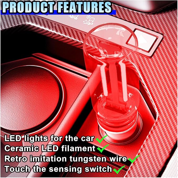 USB LED Car Interior Atmosphere Light, Portable Mini Ambient Light Retro Car Lamps, Plug-in USB Touch Control LED Night Light Auto Interface Charging Lamp for Cars Hallway Bedroom (Red)