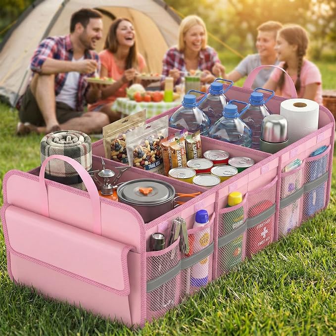 Trunk Organizer for SUV, Large trunk organizer for car, Collapsible Multi-Compartment Car Trunk Organizer, Sturdy Cargo Trunk Storage Organizer, Non Slip Bottom