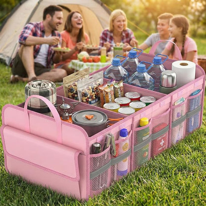 Trunk Organizer for SUV, Large trunk organizer for car, Collapsible Multi-Compartment Car Trunk Organizer, Sturdy Cargo Trunk Storage Organizer, Non Slip Bottom