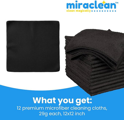 Microfiber Cleaning Cloth Black 12 Pack Premium Microfiber Towels for Cars, Lint Free, Scratch-Free, Highly Absorbent, Reusable Cleaning Rags for Car, 320 GSM Household, Kitchen, Window, 12" x 12"