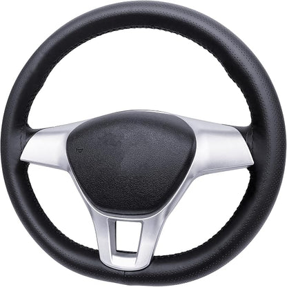 Carodi Leather Steering Wheel Cover, Breathable Non-Slip Design, Soft and Comfortable Feeling, Universal 15 Inch Auto Car Steering Wheel Stitch on Wrap（Size M, Black）