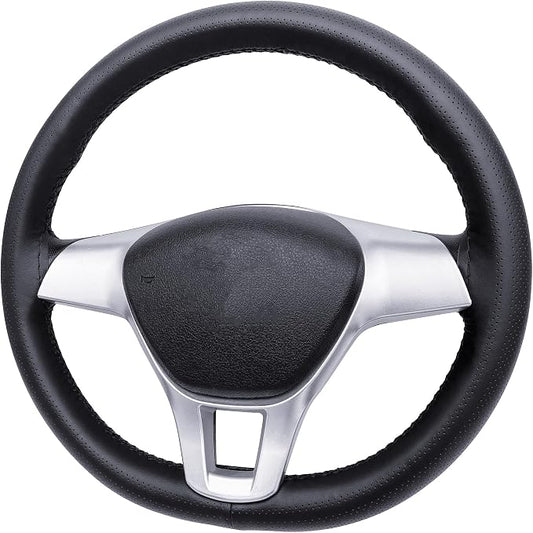 Carodi Leather Steering Wheel Cover, Breathable Non-Slip Design, Soft and Comfortable Feeling, Universal 15 Inch Auto Car Steering Wheel Stitch on Wrap（Size M, Black）