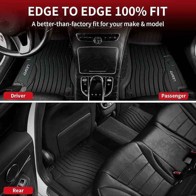 LASFIT Floor Mats for Mercedes Benz C Class 2021 2020 2015-2019 C300 / C400 / C350e / C43 AMG / C63 AMG / C63 AMG S (Fit Sedan Only), All Weather TPE Floor Liners for C Class 1st & 2nd Row Mats