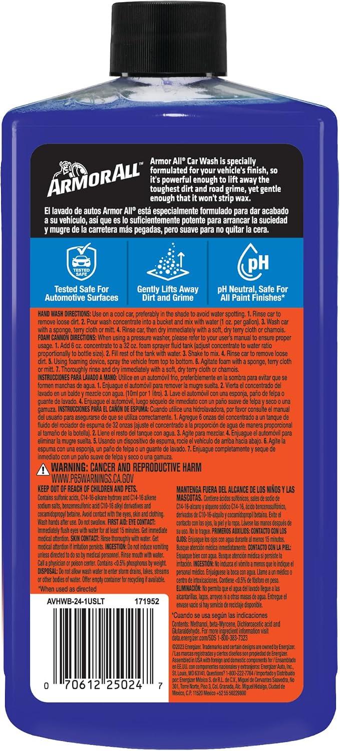 Armor All Car Wash Soap, Powerful Car Cleaner Foam Soap That Lifts Away Dirt, and Preserves Wax, 24 Fl Oz