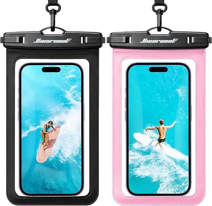 Hiearcool Universal Waterproof Case, Waterproof Phone Pouch Compatible for iPhone 17 16 15 14 13 Pro Max XS Plus Samsung Galaxy S22 Cellphone Up to 8.9", IPX8 Cellphone Beach Bag for Travel - 2 Pack
