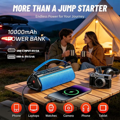 Car Battery Jump Starter with Air Compressor, 2500A Car Jumper Starter Portable150PSI, Battery Jumper Starter Portable Jump Box for Car Battery with 600LM,Jumper Cables, LCD Display