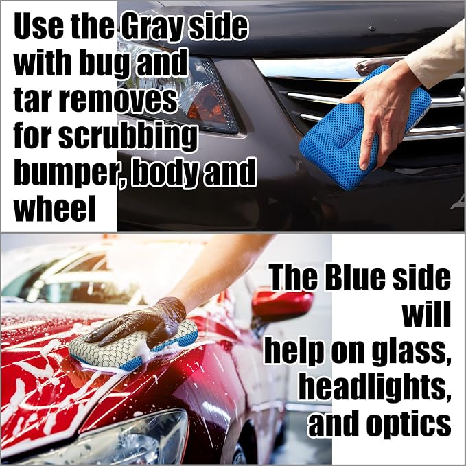 SiliFine Two Sided Bug and Tar Sponge Microfiber Bug Scrubber Car Sponge for Washing Soft Mesh, Scratch Free for Car, Truck, SUV, RV, Boat, and Motorcycle(10 Pcs)