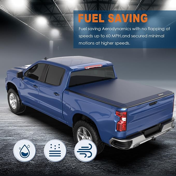 KUIPERAUTO Soft Quad Fold Tonneau Cover Truck Compatible for 2002-2026 Dodge Ram 1500/03-2026 Ram 2500 3500 W/o Ram Box 6.4 Feet Bed Fleetside Navy Blue Design