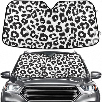 Black White Leopard Print Windshield Sun Shade for Car Auto SUV Truck Foldable Front Window Sunshade Sun Visor Protector Block UV Rays Reflect Heat, 55" x 28"