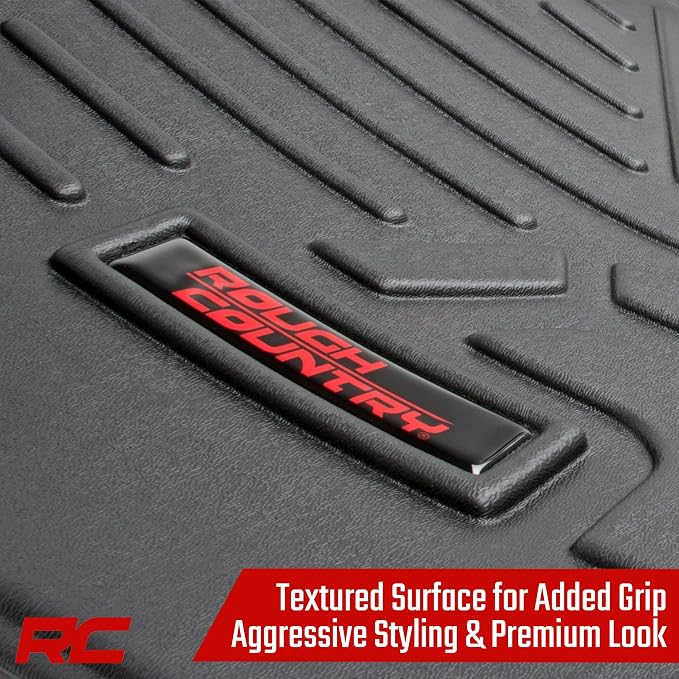Rough Country Floor Armor Front & Rear Floor Mats for Nissan Titan (2017–2024) & Titan XD (2016–2024) Crew Cab w/Front Bench Seats - All-Weather Protection, Spill Saver Lip