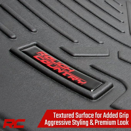 Rough Country Floor Armor Front & Rear Floor Mats for Nissan Titan (2017–2024) & Titan XD (2016–2024) Crew Cab w/Front Bench Seats - All-Weather Protection, Spill Saver Lip