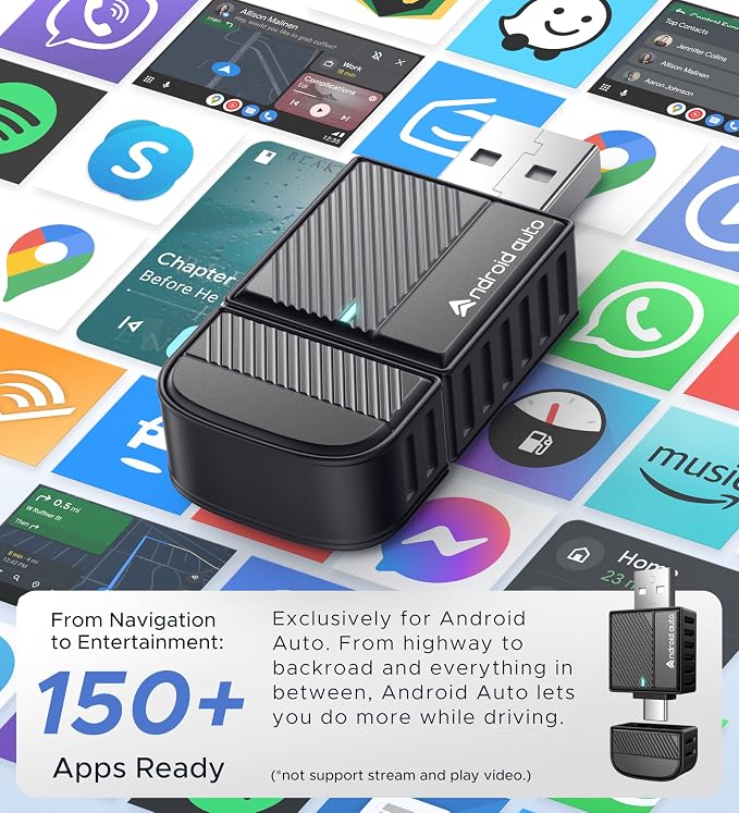 ByteWave Android Auto Wireless Adapter, 8s Fast Mini Wireless Android Auto Adapter with NFC Instant Connect, 5.8GHz WiFi Bluetooth 5.3 Stable Plug & Play USB-A/Type-C Car Dongle for Android 12+