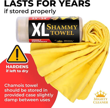 Premium XL Shammy Towel for Car - (34”x25”) - Super Absorbent Chamois Cloth - Spots and Scratch-Free - Reusable Car Drying Towels