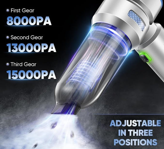 Handheld Cordless Car Vacuum|3 in 1 15000PA Mini Cleaner,120W High Power Brushless Motor,Super Suction Power Vacuums with Type-C Data Cable, Small Portable and Rechargeable Cleaner (Sliver)