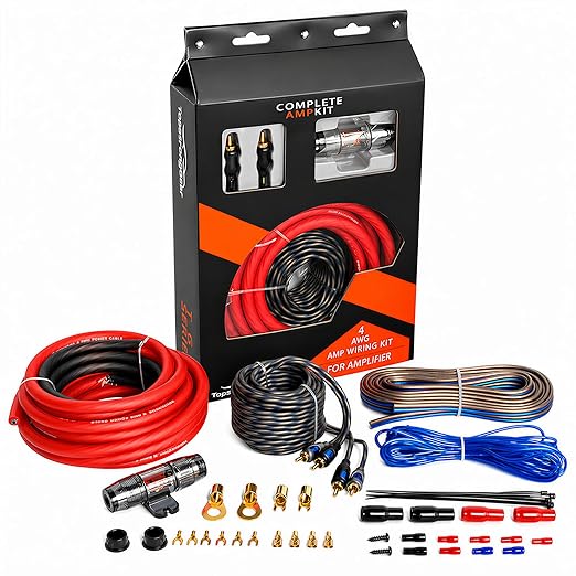 TOPSTRONGGEAR 4ga Amp Kit - 4 Gauge AWG Amplifier Wiring Kit for Car Subwoofers Speakers Audio System, Complete Amp Installation Kit with 20ft Power Ground Cable, RCA Cables, Fuse Holder, Speaker Wire