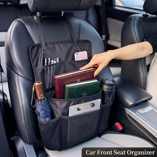 3-in-1 Car Seat Organizer Car Seat Back Organizer with Tablet & Laptop Holder, Passenger Seat Storage Bag with Compartment,Headrest Organizer for Cars,Trucks,SUVs,Vans