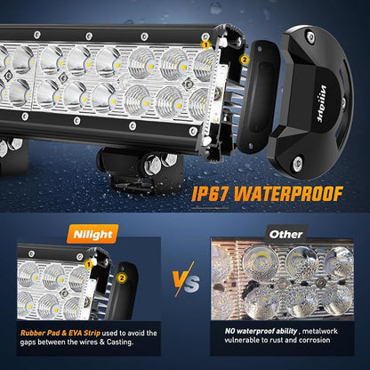 Nilight LED Light Bar 20 Inch 126W Spot Flood Combo Yellow Beam Off Road Lamp Fishing Hunting Emergency Deck Work Lighting for Trucks UTV Pick-up Van Boat Tractor
