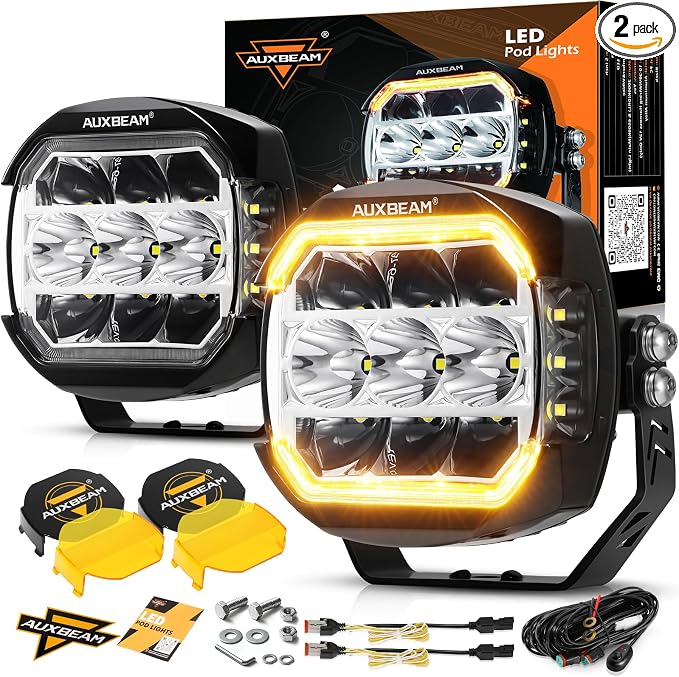 Auxbeam 5Inch LED Offroad Lights, 270° Ultra-Wide Ditch Lights Side Shooter Driving Pods with W/A DRL+Turn Signal Light, 174W XP-Ultra Series Spot Flood Combo Cube Fog Light with Yellow/Black Cover
