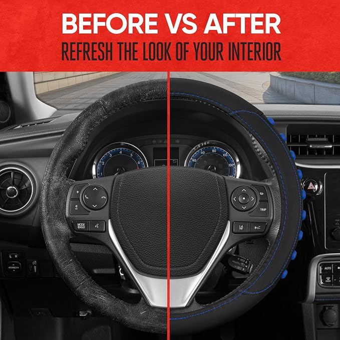 Motor Trend FlexGrip Blue Steering Wheel Cover for Cars – Standard 15 inch Car Steering Wheel Cover, Steering Wheel Protector for Auto Truck Van SUV