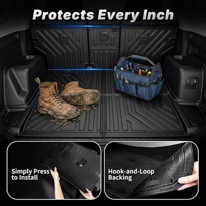 OEDRO Floor Mats Cargo Liner Fit for 2013-2024 Toyota 4Runner 5-Seater, Custom Fit TPE All Weather Floor Liners Trunk Mat with Backrest Mat for 4Runner Accessories, Car Mat Full Set, Black