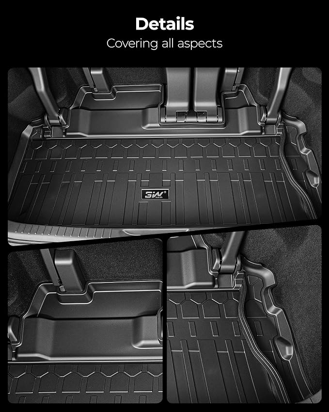 3W Floor Mats&Trunk Mat Fit Toyota Sienna 2021-2026 LE/XLE(Only for 8 Seat), TPE All Weather Custom Fit Floor Liner for Sienna 1st, 2nd and 3rd Row &Cargo Liner, Black with Red Accent