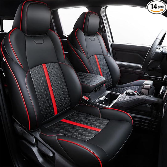 Carlimeki Leather Seat Covers Custom Fit for Tacoma Gen 4th (2024-2026) Double Cab, for SR, SR5, TRD PreRunner, TRD Sport, TRD Off-Road, Limited, Trailhunter - Armrest Covers Included - Fully Covered