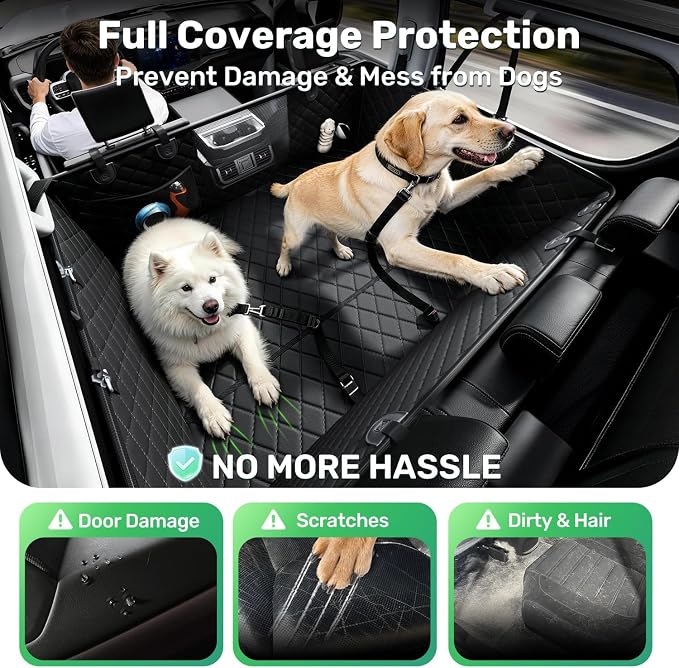 Zanch Heavy-Duty Dog Truck Seat Cover, Flat Solid Back Seat Extender for Multi Large Dogs, Hard Bottom Supports 450 lb, Waterproof Hammock Protector, XL for Full-Size Crew Cab Trucks & SUVs, Black