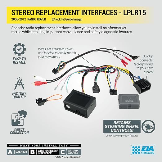 Scosche LPLR15 Link+ Factory Stereo Replacement Interface Adapter Kit, Compatible with Select 2006-2012 Range Rover Vogue, Car Radio Wiring Harness, Retains Steering Wheel Controls & OEM Amplifier