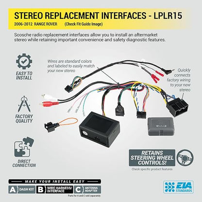 Scosche LPLR15 Link+ Factory Stereo Replacement Interface Adapter Kit, Compatible with Select 2006-2012 Range Rover Vogue, Car Radio Wiring Harness, Retains Steering Wheel Controls & OEM Amplifier