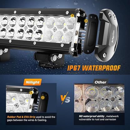Nilight 20Inch 126W Spot Flood Combo Led Light Bar 4PCS 4Inch 18W Spot LED Pods Fog Lights with LED Light Bar Wiring Harness Kit for Truck Tractor Off-Road Pickup Golf Cart SUV ATV UTV 4x4 Van Camper