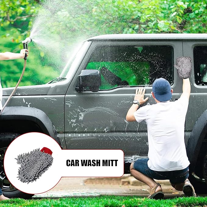 2 Pack Chenille Microfiber Car Wash Mitt Scratch-Free Lint-Free Double Sided Ultra-Soft Absorbent, Swirl-Free Finish for Car Washing & Detailing, Compatible with Cars Trucks SUVs Motorcycles