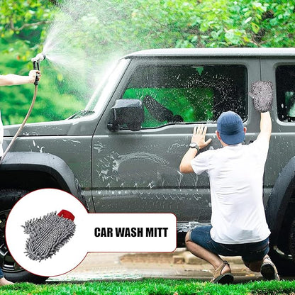 2 Pack Chenille Microfiber Car Wash Mitt Scratch-Free Lint-Free Double Sided Ultra-Soft Absorbent, Swirl-Free Finish for Car Washing & Detailing, Compatible with Cars Trucks SUVs Motorcycles