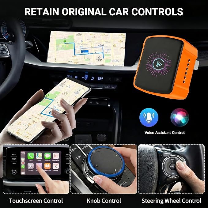 2026 New 2-in-1 Wireless CarPlay Adapter & Android Auto Dongle, Ultra-Mini 5GHz Fast Auto-Connect, Aluminum Shell & 7-Color RGB Logo, Plug & Play for OEM Wired Cars (iOS & Android)