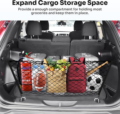 Canvcle Trunk Cargo Net for 2014-2023 Jeep Cherokee Accessories Envelope Style Mesh Trunk Net Organizer and Storage Stretchable Adjustable Elastic Nylon Rear Cargo Netting with Hooks