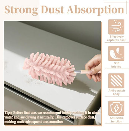 2 PCS Car Interior Duster with Extension Pole, Microfiber Car Duster with Bendable Head, Car Accessories Dusters Exterior&Interior Scratch Free, for Cleaning of Vehicle Details, Offices, Windows(Pink)