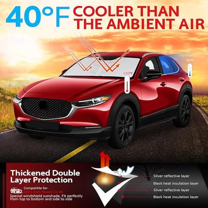 KAYZT Windshield Sun Shade for 2019-2025 2026 Mazda CX-30 CX30 Foldable Sunshade Front Window Custom Fit Car Accessories