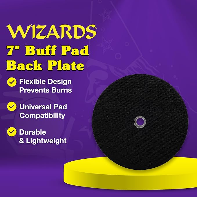 Wizards Buff Pad Back Plate - Soft and Flexible Back Plate for Auto Detailing Supplies - Compatible with Most Wool and Foam Pads - Helps Eliminate Hot Spots and Burns - ‎7 inch