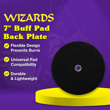 Wizards Buff Pad Back Plate - Soft and Flexible Back Plate for Auto Detailing Supplies - Compatible with Most Wool and Foam Pads - Helps Eliminate Hot Spots and Burns - ‎7 inch