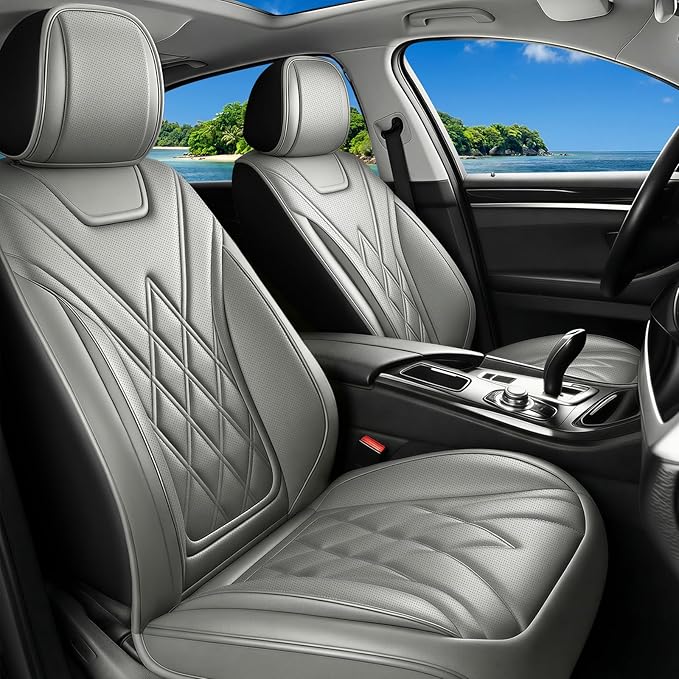 Car Seat Covers Compatible with Hyundai Elantra 2017-2025 2026 - Full Set 5 Seats Luxury Leather All-Weather Seat Cushions & Protectors, Waterproof & Breathable, Airbag Compatible (Gray)