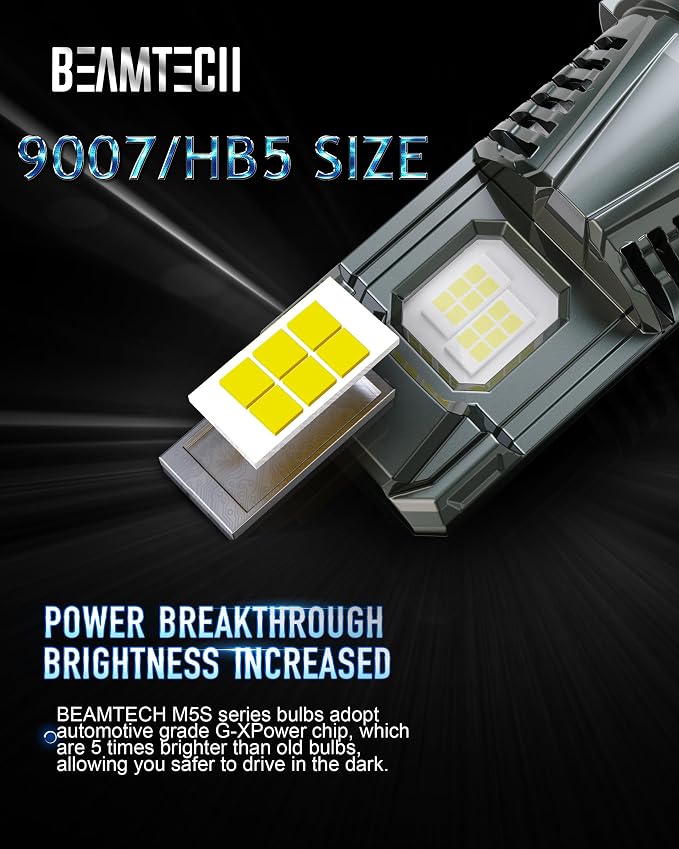 BEAMTECH 90 07 Light Bulb, G-XPower Chips 500% Brighter Plug and Play, Pack of 2