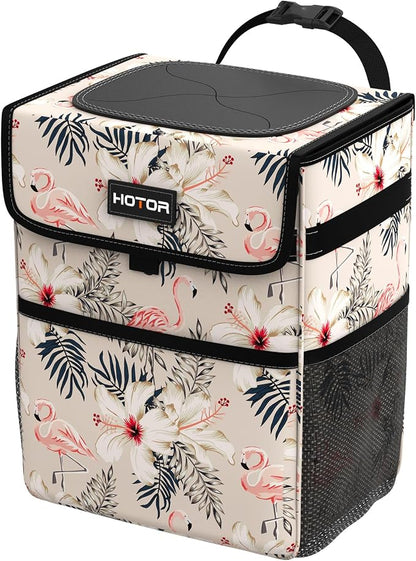 HOTOR Car Trash Can - Leak-Proof Car Organizer and Storage Bag for The Back/Front/Console of Any Cars,Sedans, SUVs & Trucks Easy-to-Install Car Accessory Interior, Flamingo Print