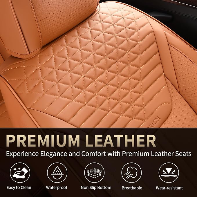FLORICH Seat Covers, Car Seat Covers Full Set, Luxury Nappa Leather Seat Covers, Breathable and Waterproof Car Seat Protector 5 Seat, Automotive Seat Covers Universal Fit for Most Cars-Brown