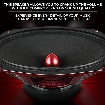 DS18 PRO-X698 BM Loudspeaker - 6x9", Midrange, Red Aluminum Bullet, 400W Max, 200W RMS, 8 Ohms - Premium Quality Audio Door Speakers for Car,Truck and Motorcycle Stereo Sound System (1 Speaker)