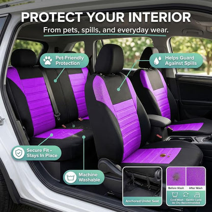 FH Group Automotive Car Seat Covers Full Set Premium 3D Air Mesh Front Seat Covers, Airbag Compatible & Split Bench Cover Universal Fit Interior Accessories for Cars Trucks and SUVs - Purple