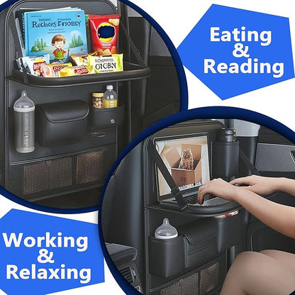 Car Backseat Organizer with Tray – Back of Car Seat Organizer & Storage Caddy, Sturdy Back Seat Organizer with Touch Screen for Tablet, Snacks, Drinks, Tissues... | Waterproof, Universal Fit | 1 Pack