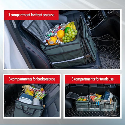 Farasla Waterproof Trunk Organizer with Insulated Leakproof Cooler Bag, Foldable Cover, Adjustable Securing Straps (4-in-1 w/Cooler, Gray)