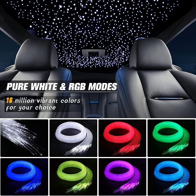 16W Starlight Headliner Kit, Star Lights for Car Roof&Home Decoration, Fiber Cable 450pcs of(0.03+0.04+0.06in)*9.8ft RGBW Star Light Headliner with Bluetooth APP/Remote/Music Mode